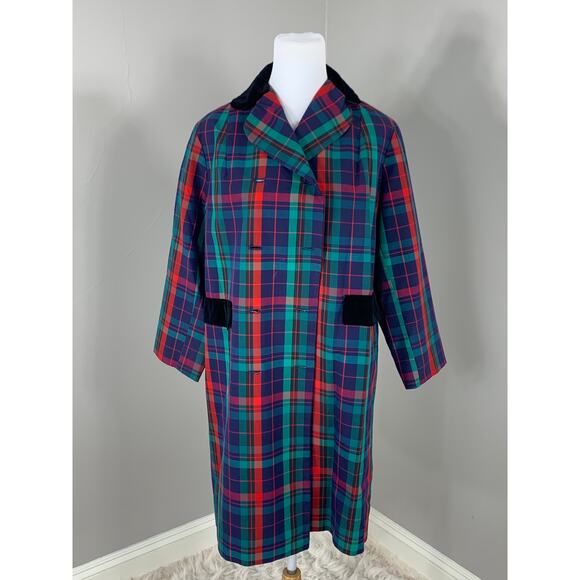 Vintage 50s 60s Plaid Duster OverCoat Midcentury Rockabilly Christmas Holidays - Picture 3 of 10